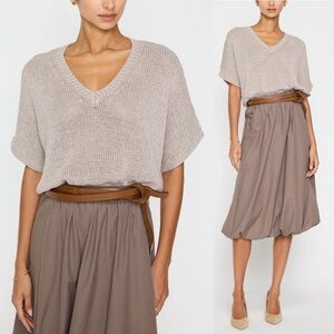 Brochu Walker Gaia Tee Moonstone Metallic V Neck Knit Top Size Small